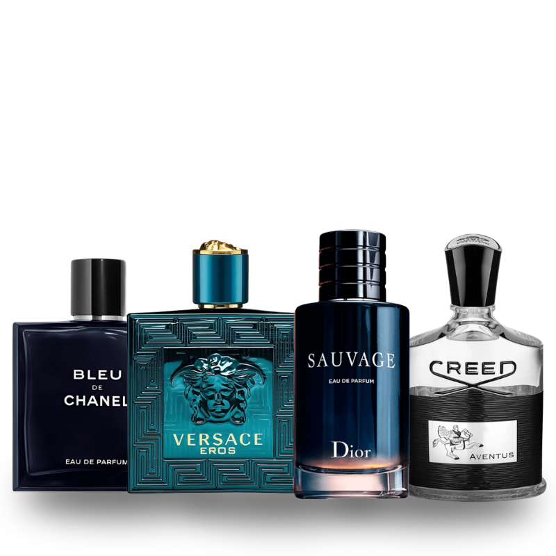 Zestaw 4 perfum: Creed AVENTUS, BLEU DE CHANEL, Dior SAUVAGE i Versace EROS 100ml