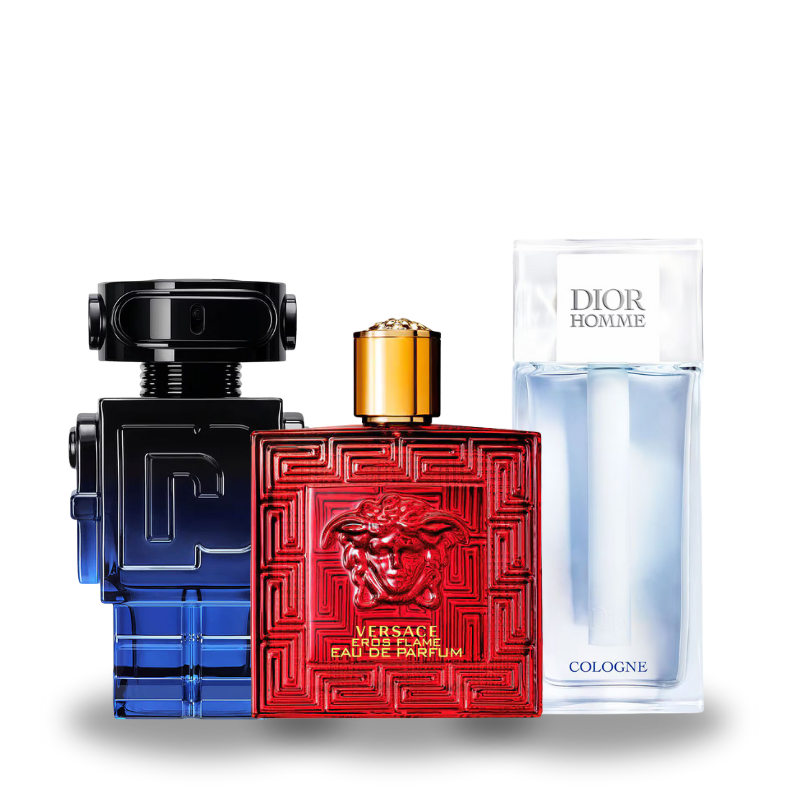Zestaw 3 perfum: Rabanne Phanton Intense, Versace Eros Flame e Dior Homme Cologne 100ml