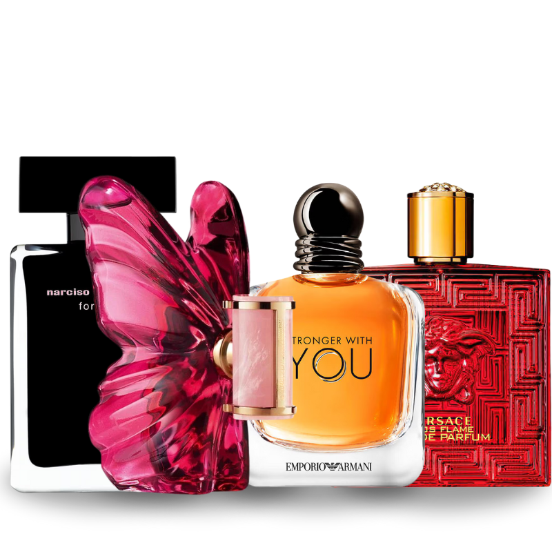 Zestaw 4 perfum: Narciso Rodrigues, La Bomba, Stronger With You, Versace Eros Flame 100ml