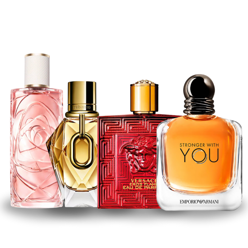 Zestaw 4 perfum: Over The Top, Million Gold, Versace Eros Flame, Stranger With You 100ml