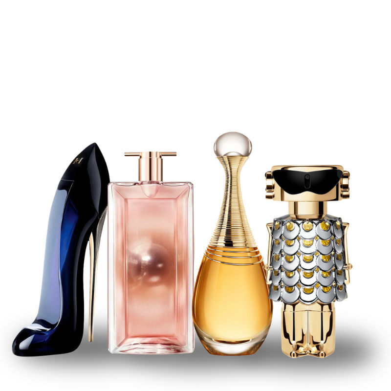 Zestaw 4 perfum: Carolina Herrera GOOD GIRL, Lâncome IDOLE, Díor J'ADORE, Paco Rabanne FAME 100ml