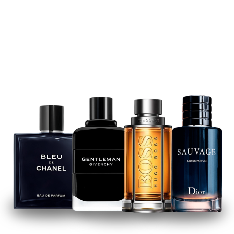 Zestaw 4 perfum: BLEU DE CHANEL, Givenchy GENTLEMAN, Hugo Boss BOSS, Dior SAUVAGE 100ml